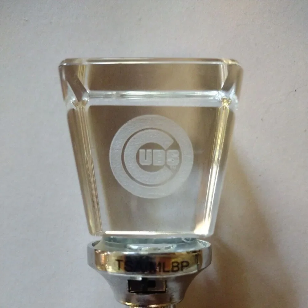 Chicago Cubs Baseball Bottle Stopper Lighted Glass With Metal Base MLB Sports
